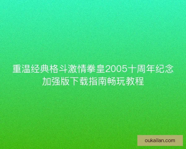 重温经典格斗激情拳皇2005十周年纪念加强版下载指南畅玩教程